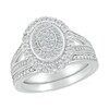 Thumbnail Image 1 of 1/4 CT. T.W. Oval Multi-Diamond Double Frame Split Shank Bridal Set in Sterling Silver
