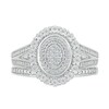 Thumbnail Image 3 of 1/4 CT. T.W. Oval Multi-Diamond Double Frame Split Shank Bridal Set in Sterling Silver
