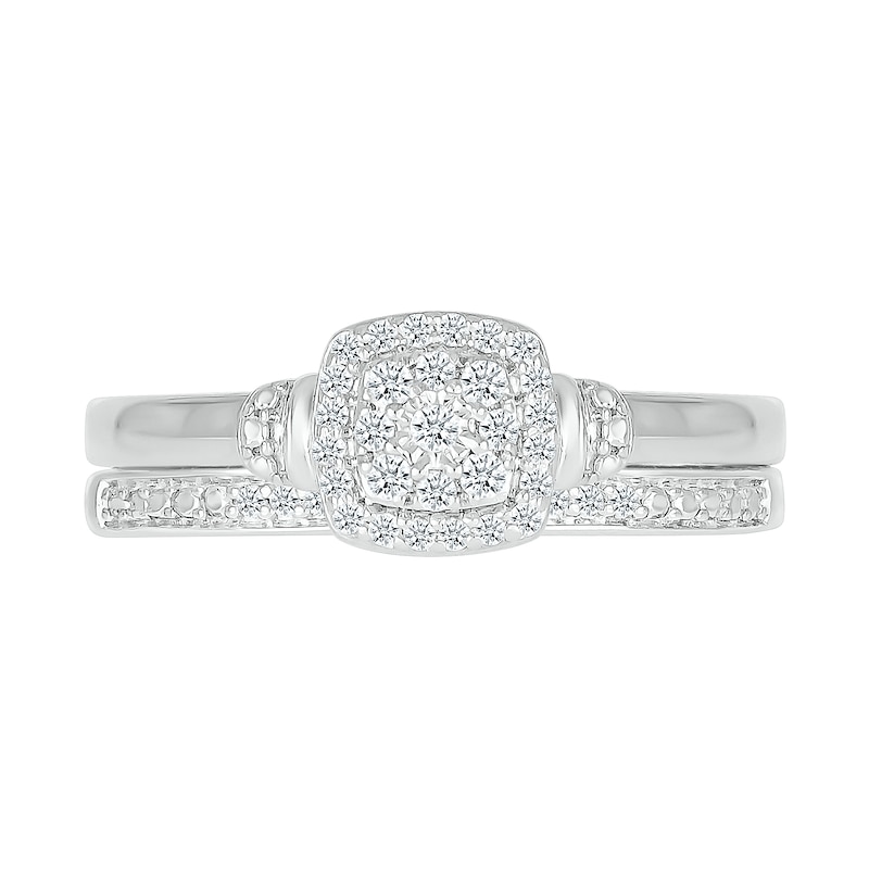 Main Image 3 of 1/5 CT. T.W. Cushion-Shaped Multi-Diamond Frame Double Collar Bridal Set in Sterling Silver