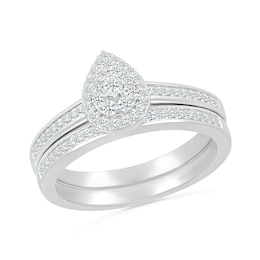 1/3 CT. T.W. Pear-Shaped Multi-Diamond Frame Bridal Set in Sterling Silver