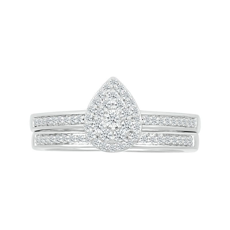 Main Image 3 of 1/3 CT. T.W. Pear-Shaped Multi-Diamond Frame Bridal Set in Sterling Silver