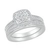 Thumbnail Image 1 of 1/4 CT. T.W. Princess-Shaped Multi-Diamond Open Cushion Frame Stepped Edge Bridal Set in Sterling Silver