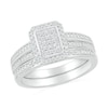 Thumbnail Image 1 of 1/4 CT. T.W. Emerald-Shaped Multi-Diamond Octagonal Frame Double Row Bridal Set in Sterling Silver