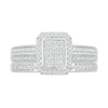 Thumbnail Image 3 of 1/4 CT. T.W. Emerald-Shaped Multi-Diamond Octagonal Frame Double Row Bridal Set in Sterling Silver