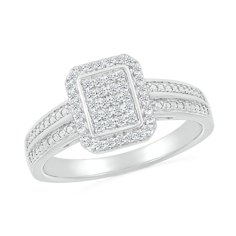 Main Image 4 of 1/4 CT. T.W. Emerald-Shaped Multi-Diamond Octagonal Frame Double Row Bridal Set in Sterling Silver