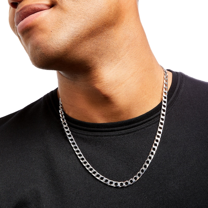 Main Image 2 of Men's 6.2mm Diamond-Cut Curb Chain Necklace in Solid Sterling Silver  - 22"