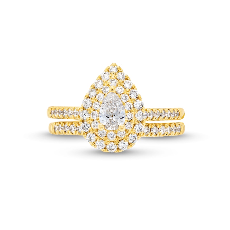 Main Image 4 of 1 CT. T.W. Pear-Shaped Diamond Double Teardrop Frame Bridal Set in 14K Gold (I/I1)