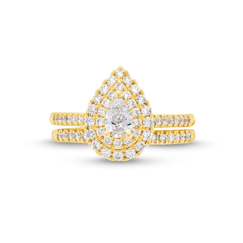 1 CT. T.W. Pear-Shaped Diamond Double Teardrop Frame Bridal Set in 14K Gold (I/I1)