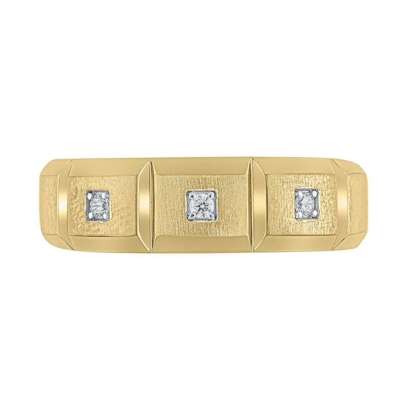 Main Image 4 of Men's 1/20 CT. T.W. Diamond Trio Satin-Finish Block Pattern Band in 10K Gold