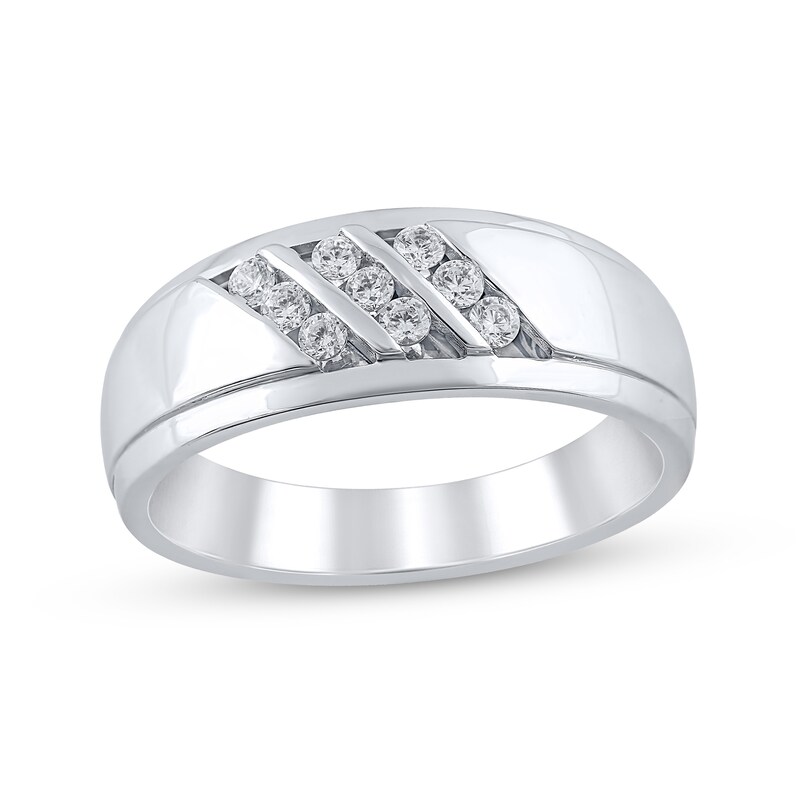 Men's 1/4 CT. T.W. Diamond Triple Row Slant Stepped Edge Band in 10K White Gold