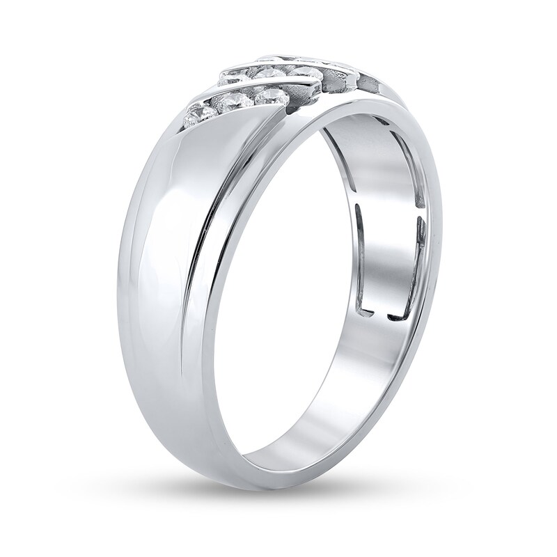 Men's 1/4 CT. T.W. Diamond Triple Row Slant Stepped Edge Band in 10K White Gold