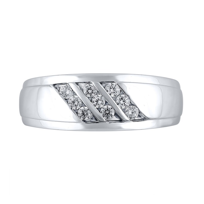 Men's 1/4 CT. T.W. Diamond Triple Row Slant Stepped Edge Band in 10K White Gold