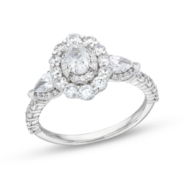 1-1/2 CT. T.W. Oval Diamond Sideways Past Present Future® Engagement Ring in 14K White Gold (I/SI2)