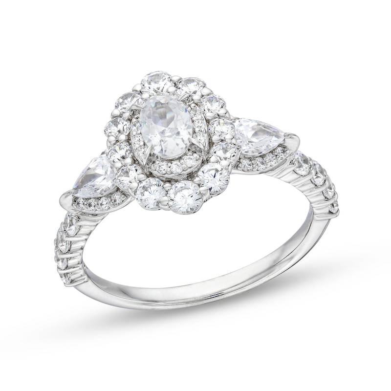 Main Image 1 of 1-1/2 CT. T.W. Oval Diamond Sideways Past Present Future® Engagement Ring in 14K White Gold (I/SI2)