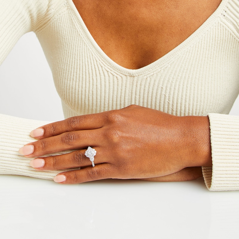 Main Image 2 of 1-1/2 CT. T.W. Oval Diamond Sideways Past Present Future® Engagement Ring in 14K White Gold (I/SI2)