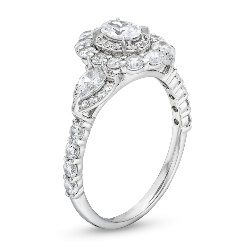 Main Image 3 of 1-1/2 CT. T.W. Oval Diamond Sideways Past Present Future® Engagement Ring in 14K White Gold (I/SI2)