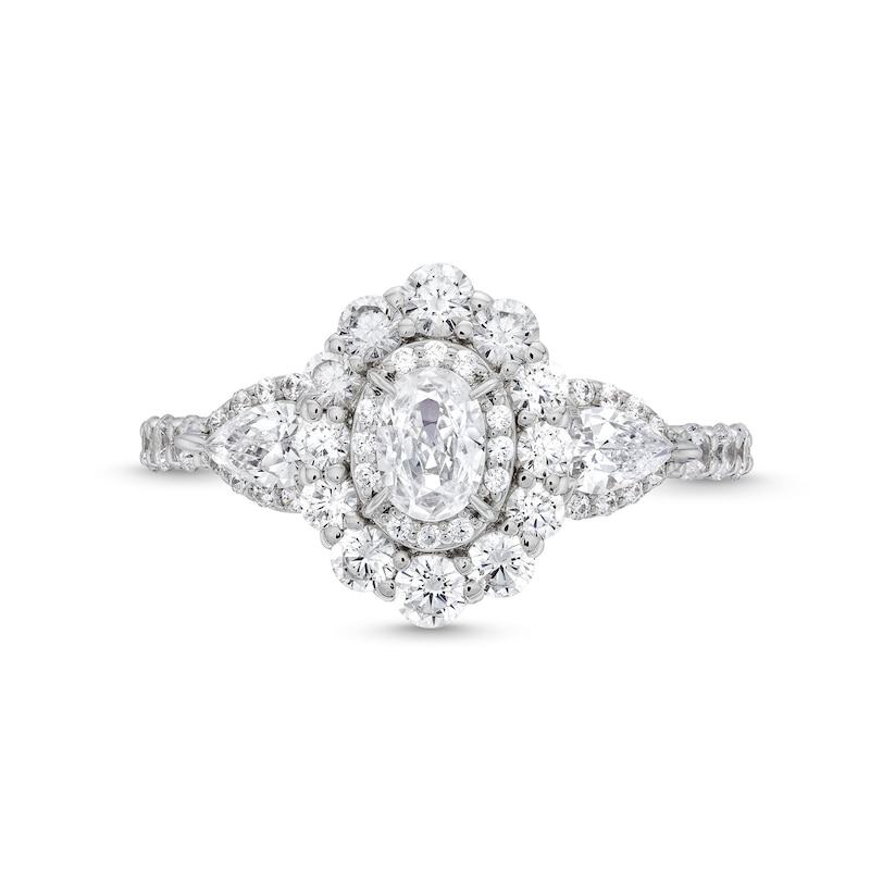 1-1/2 CT. T.W. Oval Diamond Sideways Past Present Future® Engagement Ring in 14K White Gold (I/SI2)