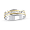 Thumbnail Image 0 of Men's 3/4 CT. T.W. Square-Cut and Round Diamond Channel-Set Double Groove Band in 10K Two-Tone Gold