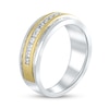 Thumbnail Image 2 of Men's 3/4 CT. T.W. Square-Cut and Round Diamond Channel-Set Double Groove Band in 10K Two-Tone Gold