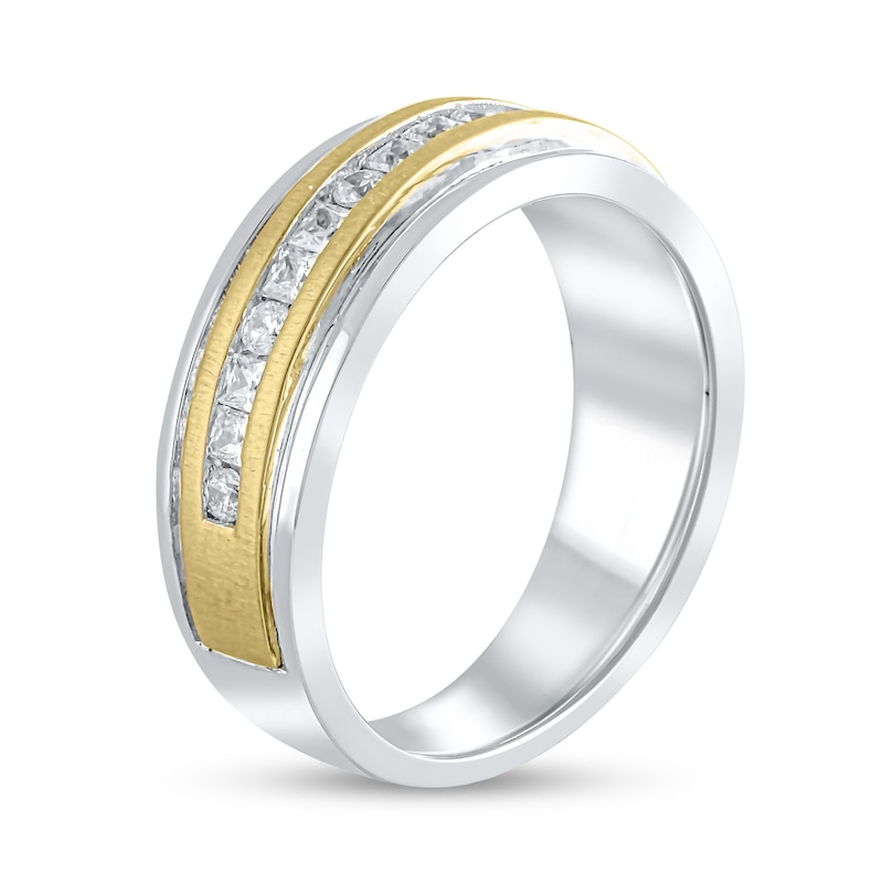 Men's 3/4 CT. T.W. Square-Cut and Round Diamond Channel-Set Double Groove Band in 10K Two-Tone Gold