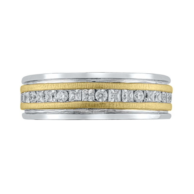 Men's 3/4 CT. T.W. Square-Cut and Round Diamond Channel-Set Double Groove Band in 10K Two-Tone Gold
