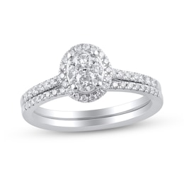 1/2 CT. T.W. Oval Multi-Diamond Frame Bridal Set in Sterling Silver