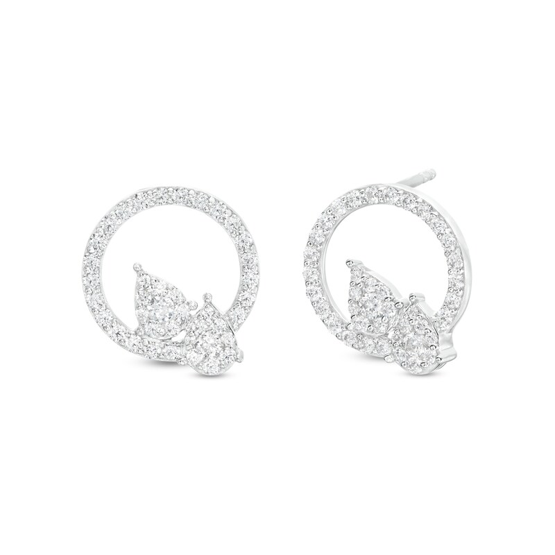 3/4 CT. T.W. Pear-Shaped Multi-Diamond Duo Circle Drop Earrings in Sterling Silver