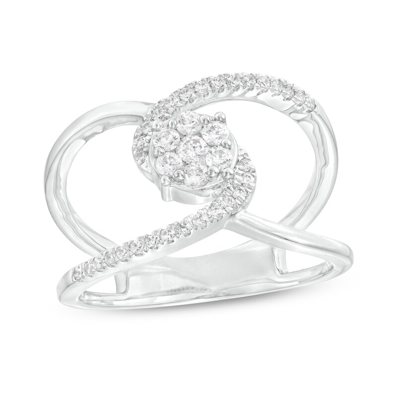 1/3 CT. T.W. Multi-Diamond Double Bypass Loop Open Shank Ring in Sterling Silver