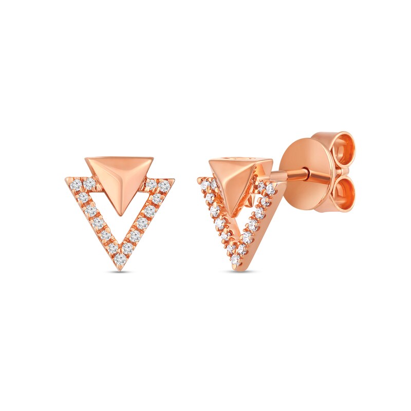 1/10 CT. T.W. Diamond Double Triangle Stud Earrings in Sterling Silver with 14K Rose Gold Plate