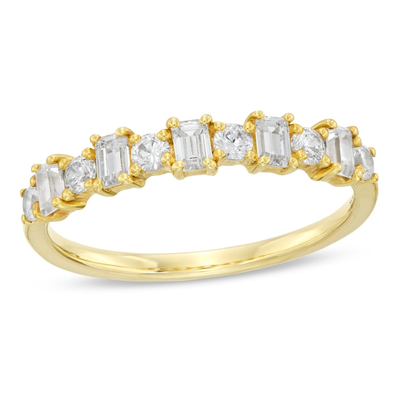 Main Image 1 of Alternating 3/4 CT. T.W. Emerald-Cut and Round Diamond Band in 14K Gold