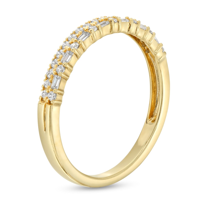 Main Image 3 of Alternating 1/4 CT. T.W. Baguette-Cut and Round Diamond Double Row Band in 10K Gold