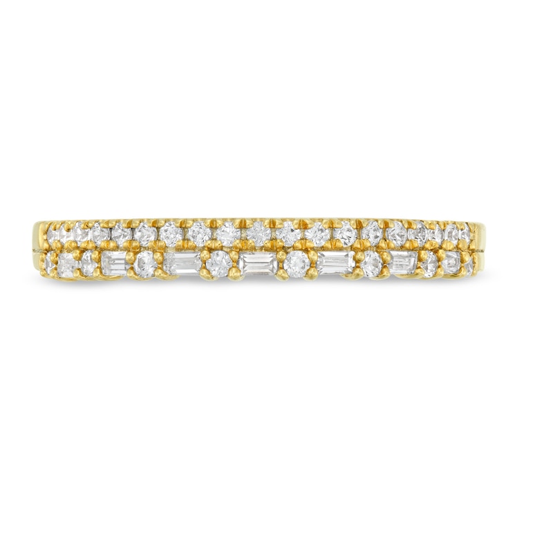 Main Image 4 of Alternating 1/4 CT. T.W. Baguette-Cut and Round Diamond Double Row Band in 10K Gold