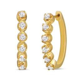 1/2 CT. T.W. Diamond Six Stone Hoop Earrings in Sterling Silver with 14K Gold Plate