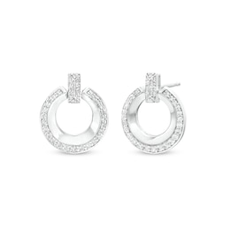 1/3 CT. T.W. Diamond Circle Doorknocker Drop Earrings in Sterling Silver