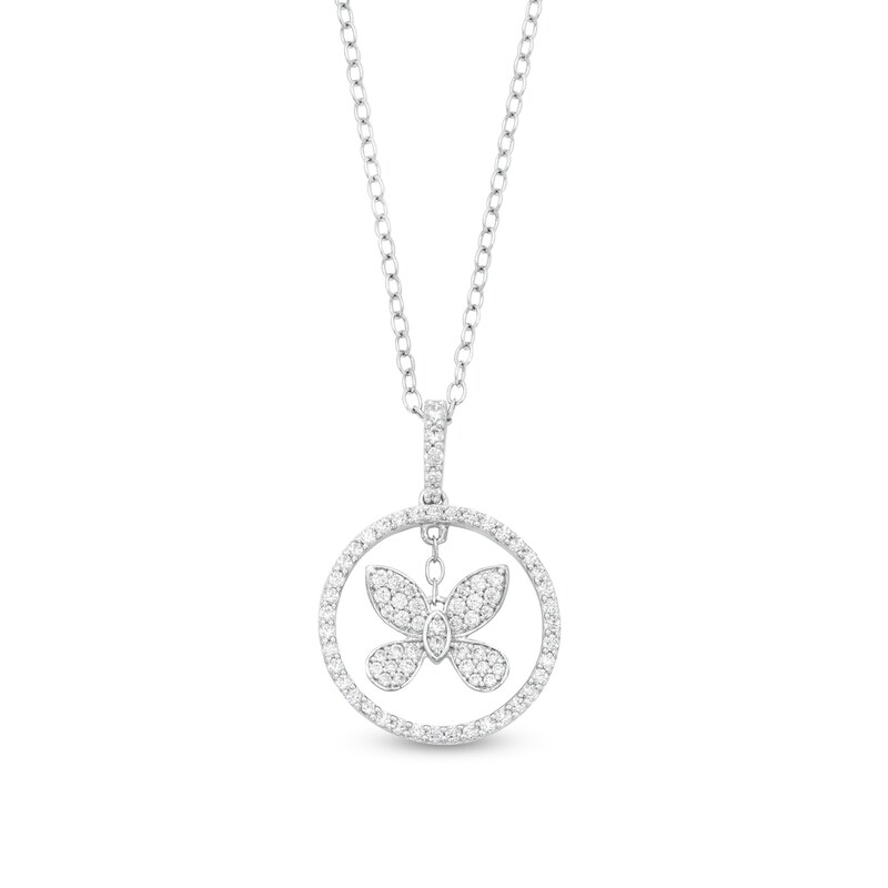 Main Image 1 of 1/3 CT. T.W. Diamond Butterfly Dangle Circle Drop Pendant in Sterling Silver