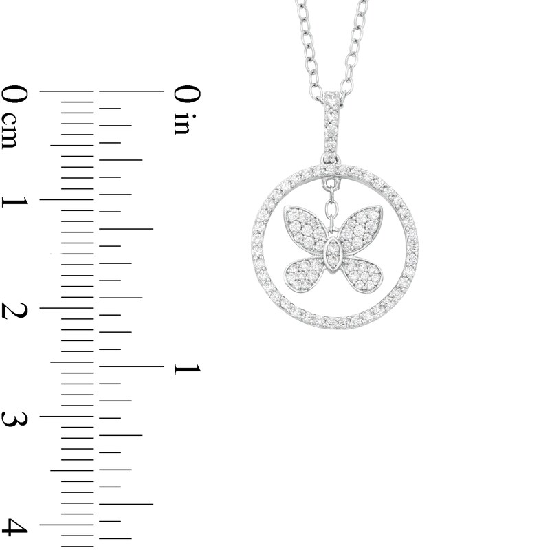 Main Image 3 of 1/3 CT. T.W. Diamond Butterfly Dangle Circle Drop Pendant in Sterling Silver