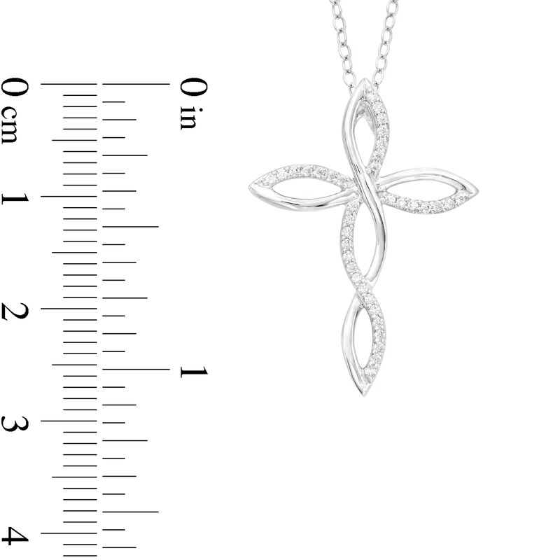 Main Image 3 of 1/6 CT. T.W. Diamond Twist Ribbon Cross Pendant in Sterling Silver