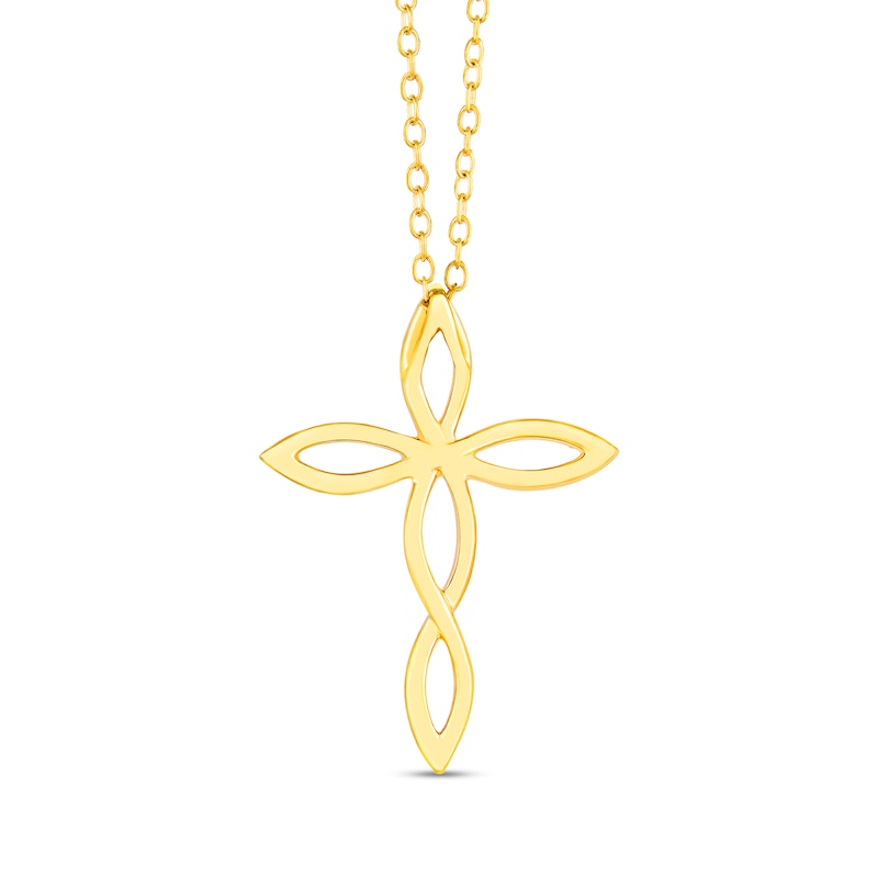 Main Image 2 of 1/6 CT. T.W. Diamond Twist Ribbon Cross Pendant in Sterling Silver with 14K Gold Plate