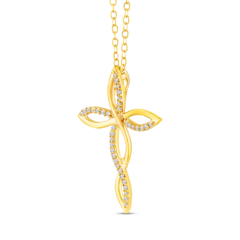Main Image 4 of 1/6 CT. T.W. Diamond Twist Ribbon Cross Pendant in Sterling Silver with 14K Gold Plate