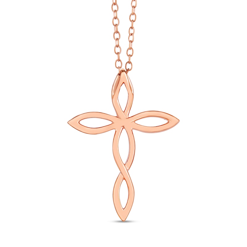 Main Image 2 of 1/6 CT. T.W. Diamond Twist Ribbon Cross Pendant in Sterling Silver with 14K Rose Gold Plate