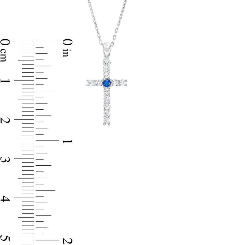 Main Image 3 of Blue Sapphire and 1/4 CT. T.W. Diamond Cross Pendant in Sterling Silver