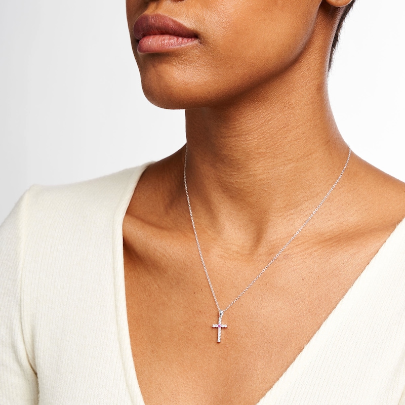 Main Image 2 of Ruby and 1/4 CT. T.W. Diamond Cross Pendant in Sterling Silver