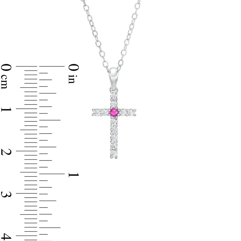 Main Image 3 of Ruby and 1/4 CT. T.W. Diamond Cross Pendant in Sterling Silver
