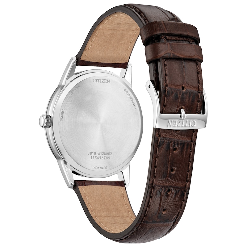 Main Image 2 of Men’s Citizen Eco-Drive® Classic Brown Leather Strap Watch with Silver-Tone Dial (Model: AW1780-25A)