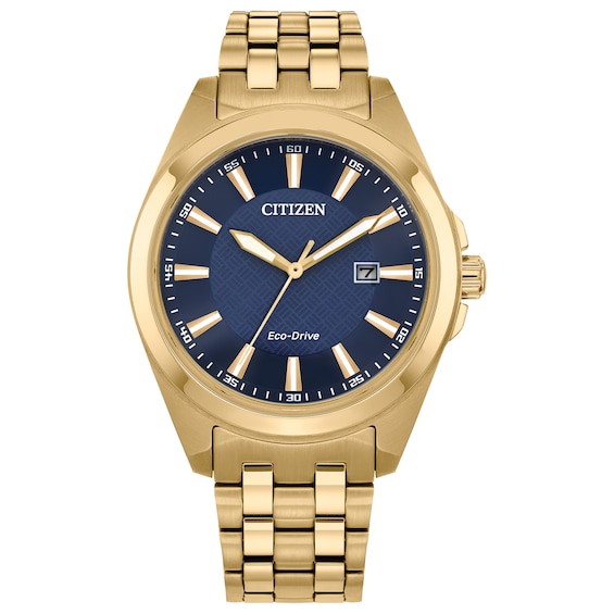 Men’s Citizen Eco-Drive® Classic Gold-Tone IP Watch with Blue Dial (Model: BM7532-54L)