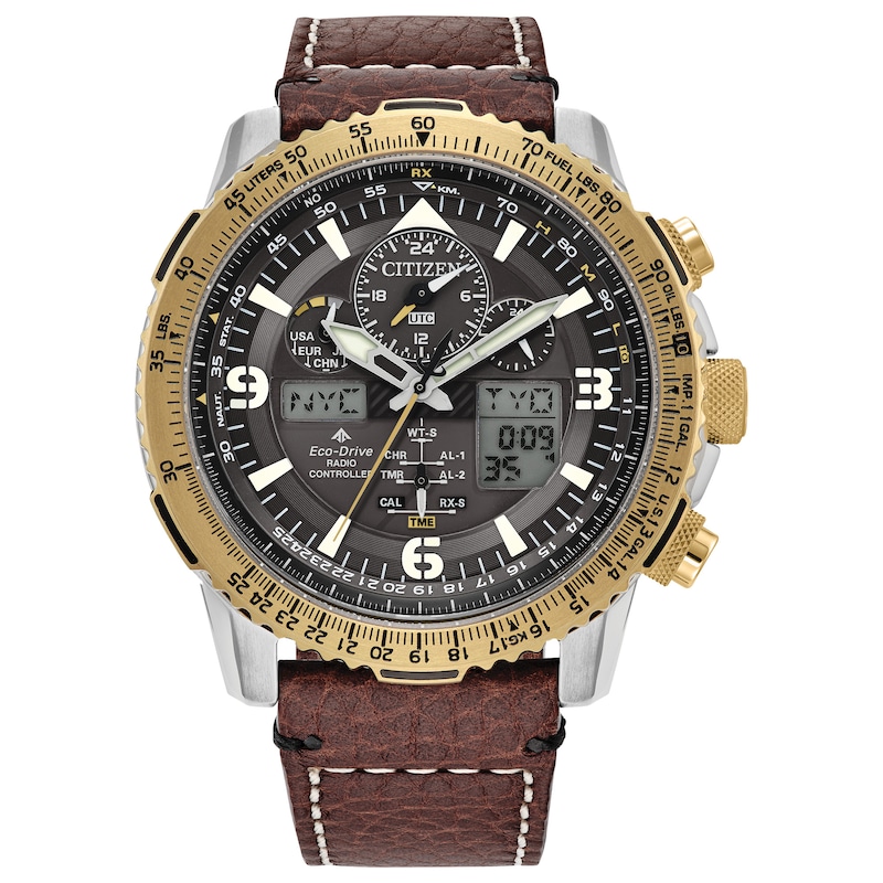 Main Image 1 of Men’s Citizen Eco-Drive® Promaster Skyhawk A-T Chronograph Two-Tone IP Strap Watch with Grey Dial (Model: JY8084-09H)