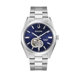 Men's Bulova Surveyor Automatic Watch with Blue Skeleton Dial (Model: 96A275)