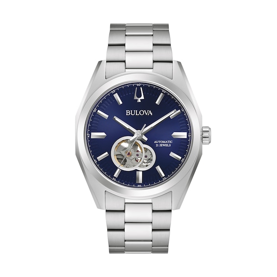 Men's Bulova Surveyor Automatic Watch with Blue Skeleton Dial (Model: 96A275)