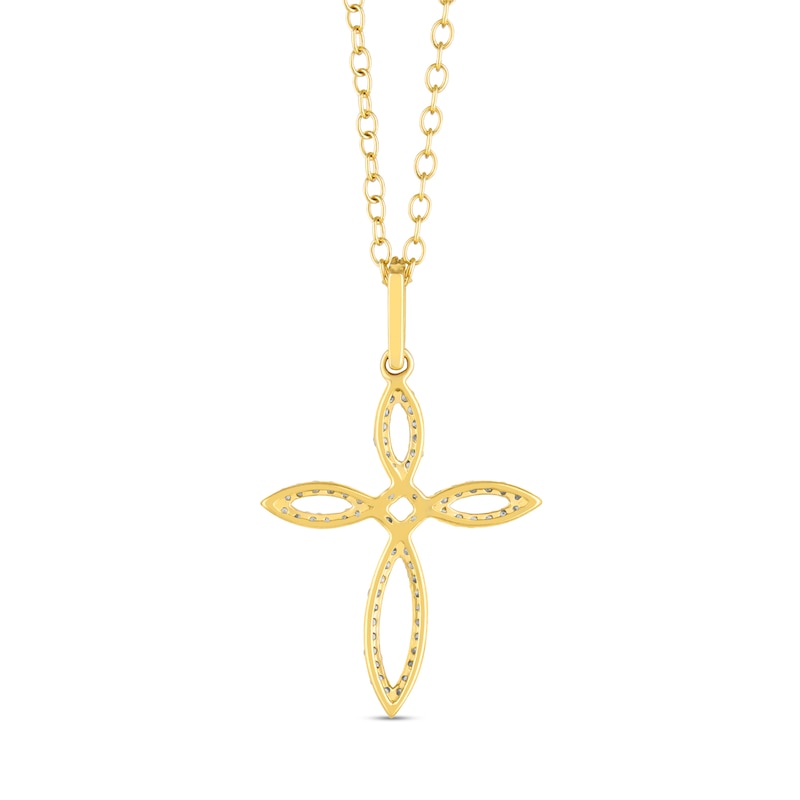 Main Image 2 of 1/4 CT. T.W. Diamond Pointed Loop Cross Drop Pendant in Sterling Silver with 14K Gold Plate