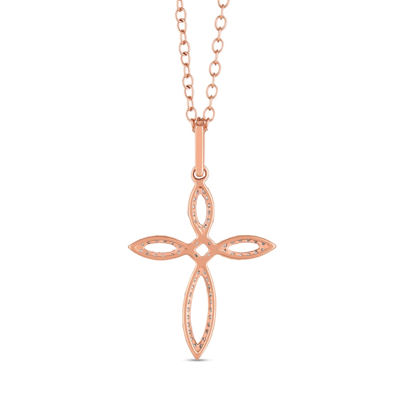 Main Image 2 of 1/4 CT. T.W. Diamond Pointed Loop Cross Drop Pendant in Sterling Silver with 14K Rose Gold Plate